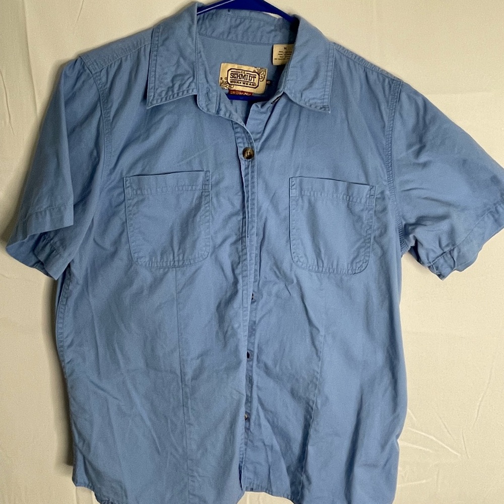 Schmidt Workwear For Her Women’s Size Medium Short Sleeve Blouse Blue 2586